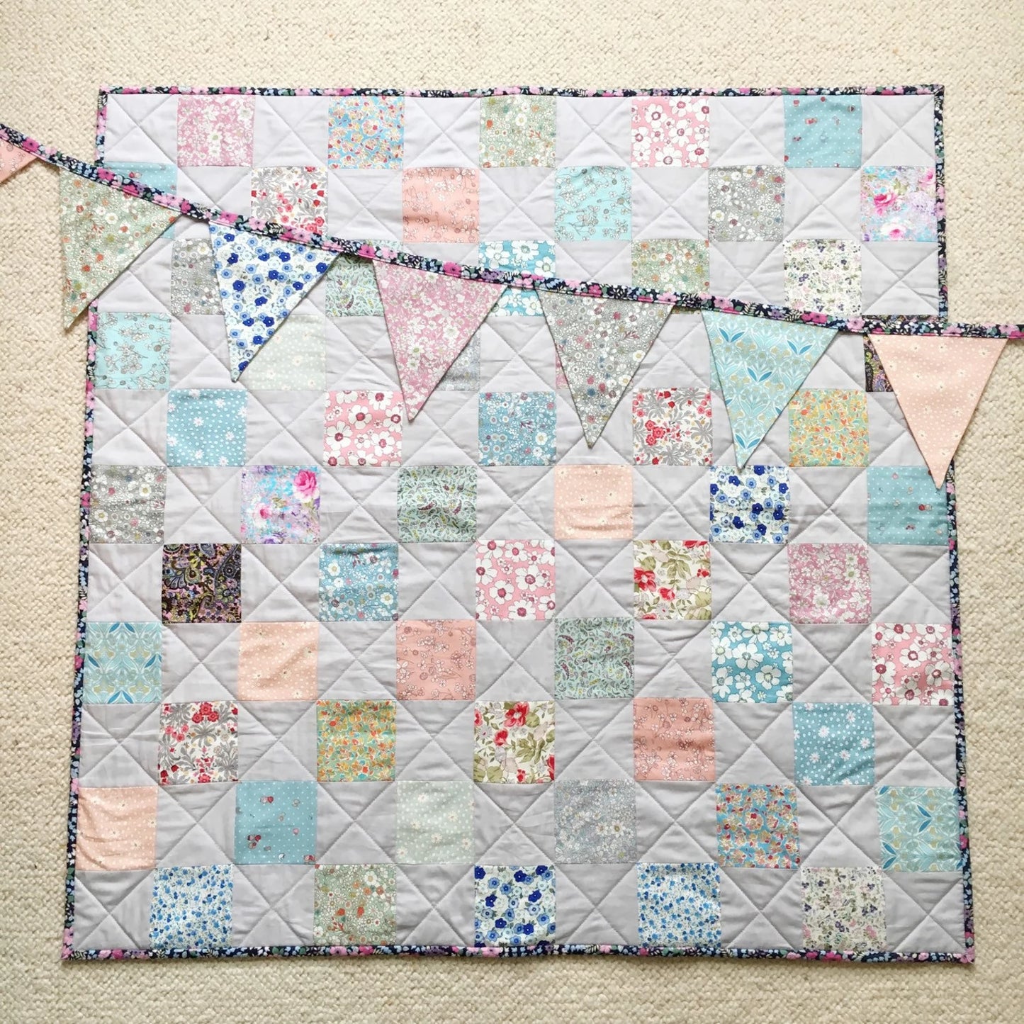 Patchwork Quilt and Matching Bunting - Mushroom - Floral