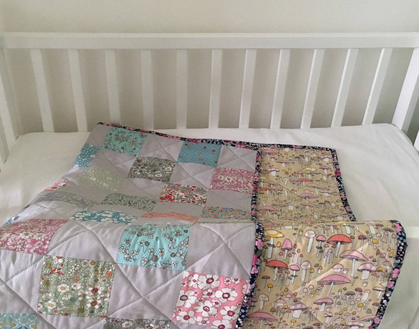 Patchwork Quilt and Matching Bunting - Mushroom - Floral
