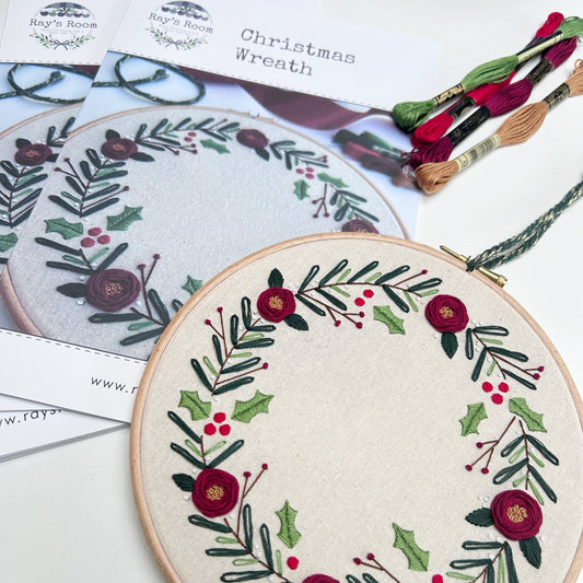 Christmas Wreath Embroidery Pattern Template and Guide
