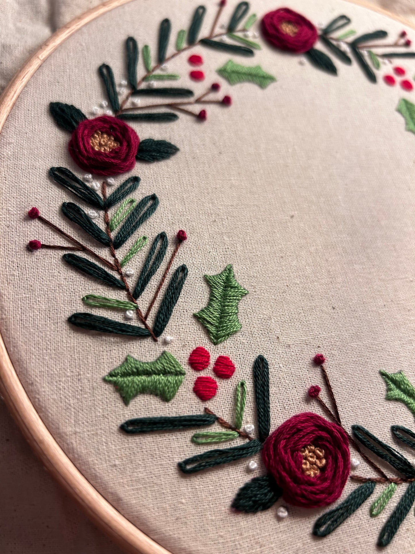 Christmas Wreath Embroidery Pattern Template and Guide